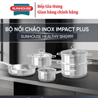  Bộ nồi chảo xửng inox 5 món cao cấp Impact Plus Sunhouse SHG991 SHG556 - Hàng chính hãng 