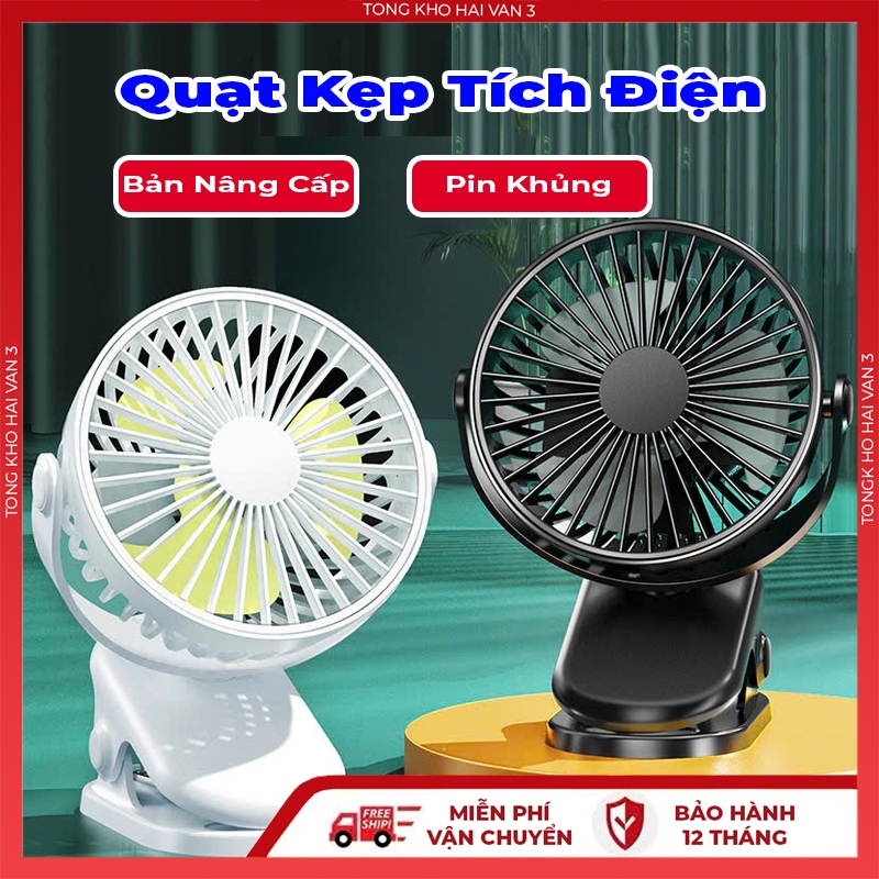 Quạt Kẹp Tích Điện, Quạt Sạc Mini Để Bàn Đa Năng, Kẹp bàn Xoay 720 Độ Chắc Chắn Bảo Hành 12 Tháng