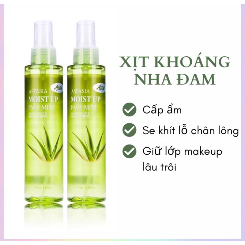Xịt Khoáng nha đam Aspasia Moist Up Face Mist 150ml hàn quốc-  Nha Đam