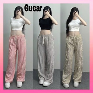 Quần Kẻ Ông Rộng Dáng Suông Nữ Cạp Chun Lưng Cao Hoạ Tiết Kẻ Sọc Lạ Mắt Chất Đũi Thô Nhăn Siêu Mềm Mát