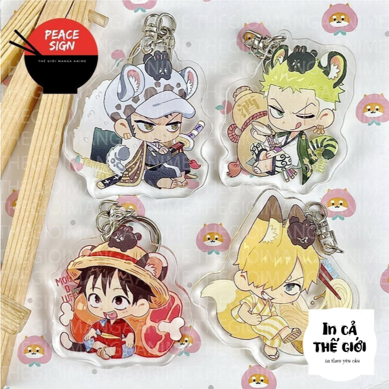 Móc khóa ONE PIECE  ver TAI THÚ ĐỒ ĂN in hình anime chibi mica trong acrylic dễ thương zoro sanji lu