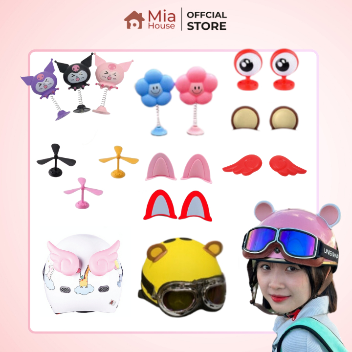 Tai mèo Hoa Sừng nhỏ Chong chóng gắn mũ bảo hiểm, gắn xe máy, gắn ô tô phụ kiện xe, trang trí bàn học siêu cute Tặng keo