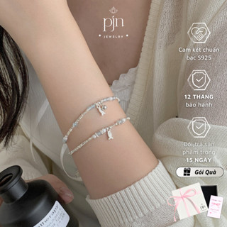 Vòng Tay Bạc 925 Lắc Tay Bạc Vỡ Charm Cá Nhỏ May Mắn PJN Mix Hạt Pha Lê Phong Cách Cho Nữ Đi Học Đi Chơi VT16