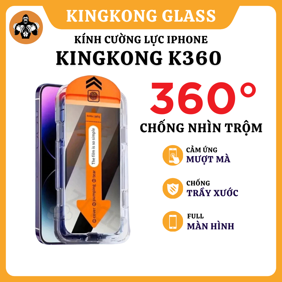 Kính cường lực KINGKONG tự dán chống nhìn trộm K360 chống vỡ,bảo mật thông tin đa chiều iphone 11 12 13 14 15 16 PROMAX
