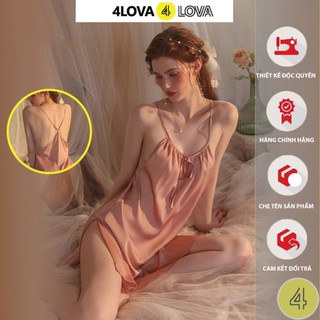  Váy ngủ 2 dây 4LOVA nơ ngực xẻ tà quyến rũ chất lụa Latin trơn mềm mịn - Váy ngủ Lotus - EVA 0161 