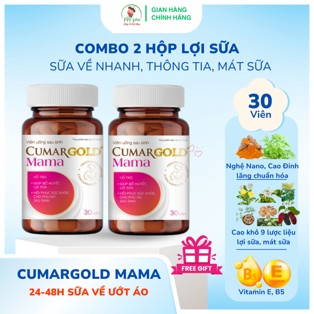 [Combo 2 hộp] Viên uống lợi sữa CUMARGOLD MAMA (Hộp 30 viên nang mềm) - Uống tới đâu sữa về ồ ạt tới