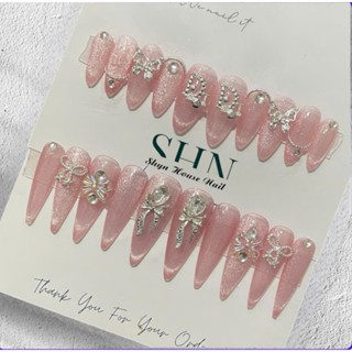 Nailbox mắt mèo dài nhọn đính đá, Nailbox thiết kế cô dâu, Móng tay giả mắt mèo dài nhọn theo size Shyn House Nail