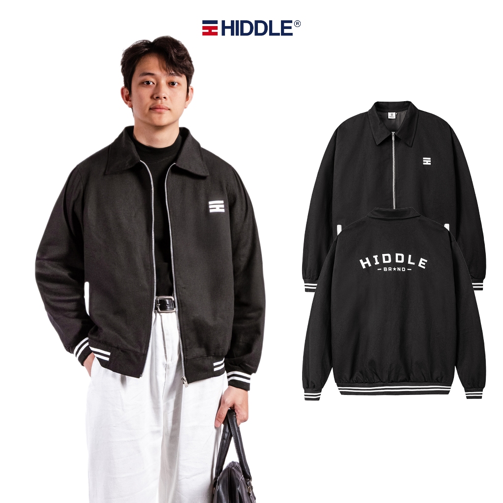 Áo khoác nam varsity kaki đen 2 lớp HIDDLE bo chun tiện lợi, có túi trong tinh tế | H05-AK5