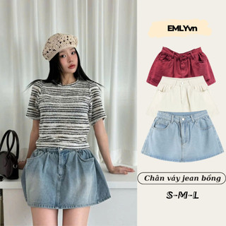  EMLYvn - Chân Váy Jean Nữ Dáng Phồng Linh Hoàng Chân Váy Bò Ngắn Quần Giả Váy Jean QC Cao Cấp 