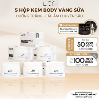 [Tặng 2 Tẩy TBC] Combo 5 Hộp Kem Body Váng Sữa Nâng Tone Chống Nắng LENI WHITENING MILK CREAM - 180G