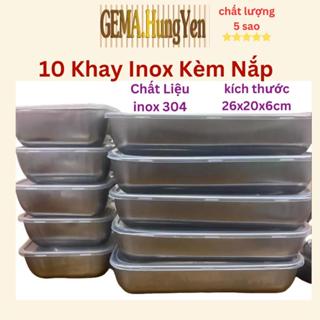 Combo 10 hộp (5 To + 5  Nhỏ) đựng thực phẩm bằng inox 304 Có Nắp Đậy Cỡ Lớn kích thước 25x20x6cm , an toàn, khay inox ch