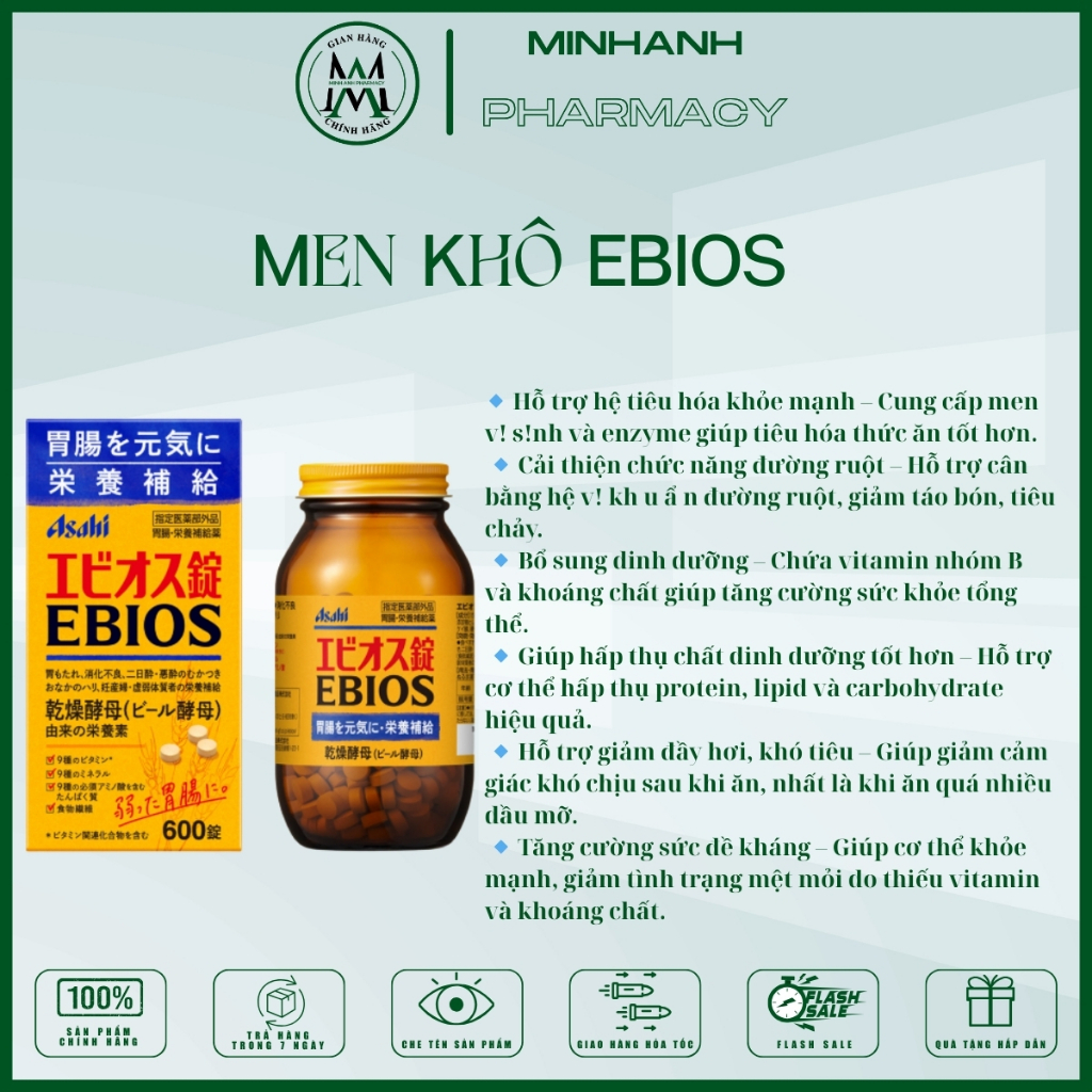 Viên Uống Men Tiêu Hóa Khô Ebios Asahi Nhật Bản hỗ trợ tiêu hóa tốt hơn giảm đầy hơi khó tiêu rối loạn tiêu hóa