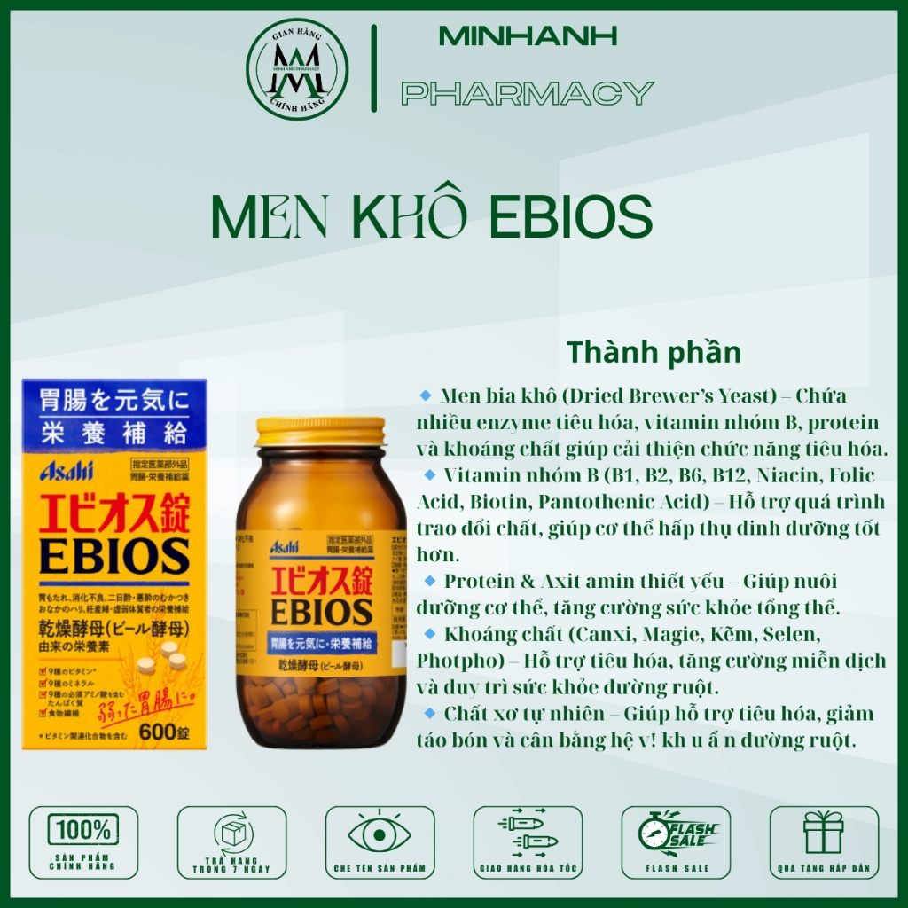 Viên Uống Men Tiêu Hóa Khô Ebios Asahi Nhật Bản hỗ trợ tiêu hóa tốt hơn giảm đầy hơi khó tiêu rối loạn tiêu hóa