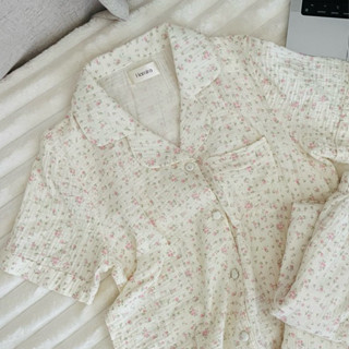 [ẢNH THẬT] Bộ Đồ Ngủ Xô Muslin - Pyjama Đồ Mặc Nhà Xô Muslin hoạ tiết Hoa đào nhí ngắn dài Hamira