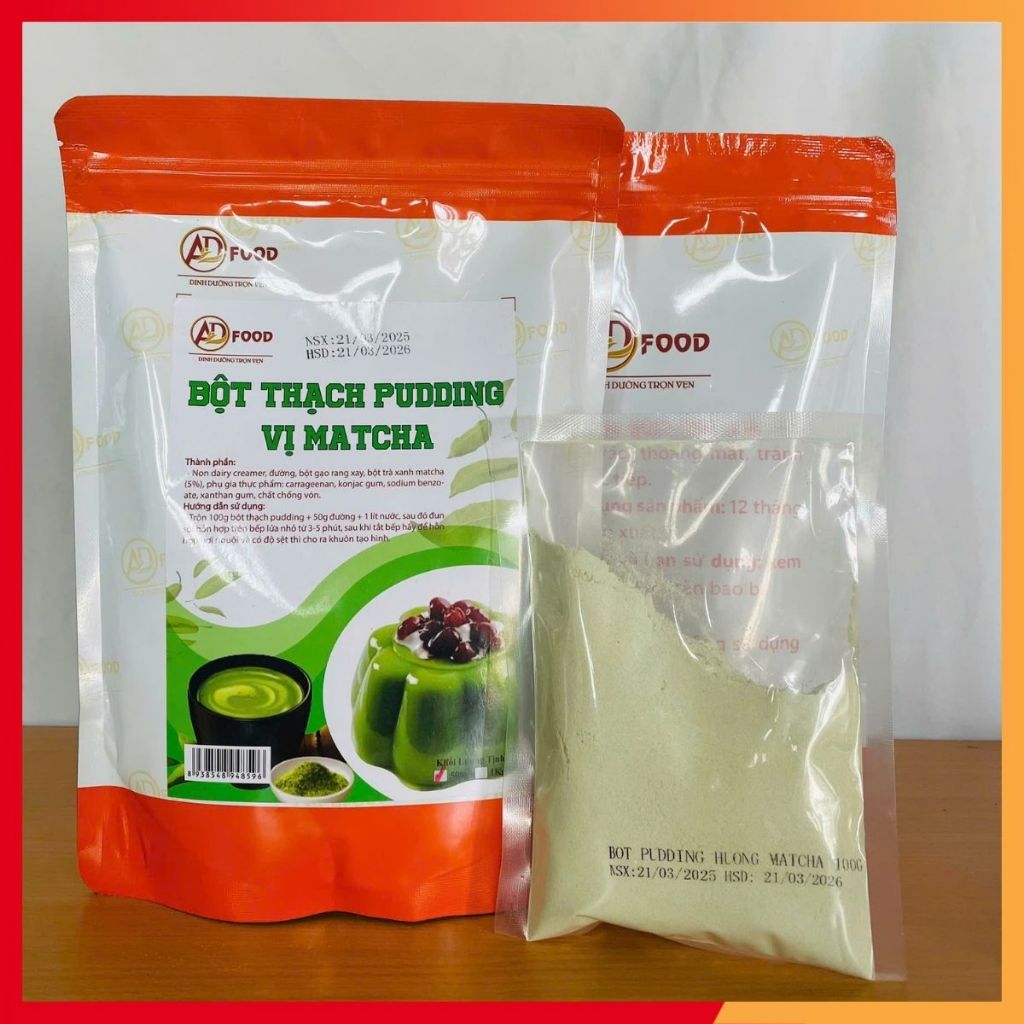 gói 100gr pudding vị matcha mẫu dùng thử thơm ngon