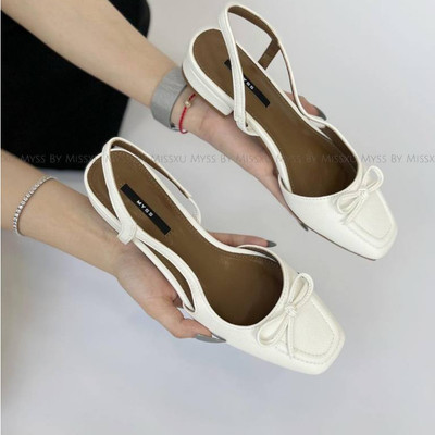 Giày cao gót slingback nữ MYSS mũi vuông phối nơ cao 3cm cao cấp thời trang - CG301