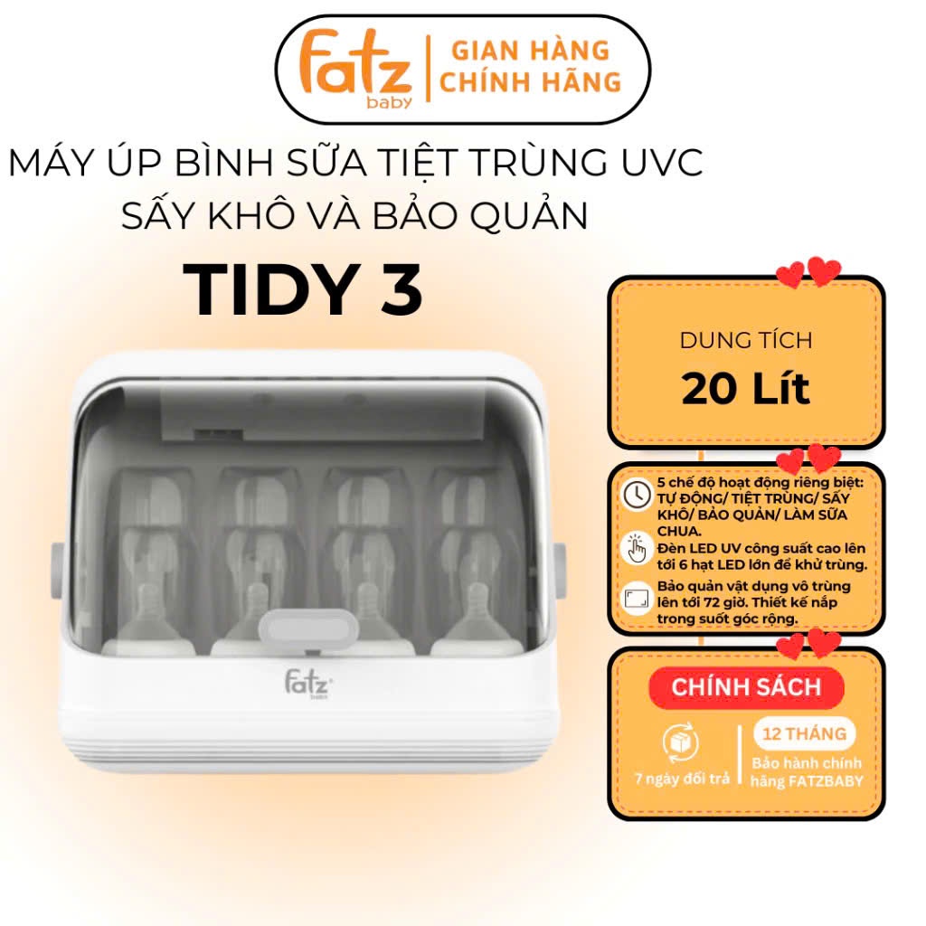 Máy úp bình sữa Fatzbaby Tidy 3 tiệt trùng UVC sấy khô và bảo quản FB4601HB - Sữa Kids Baby-