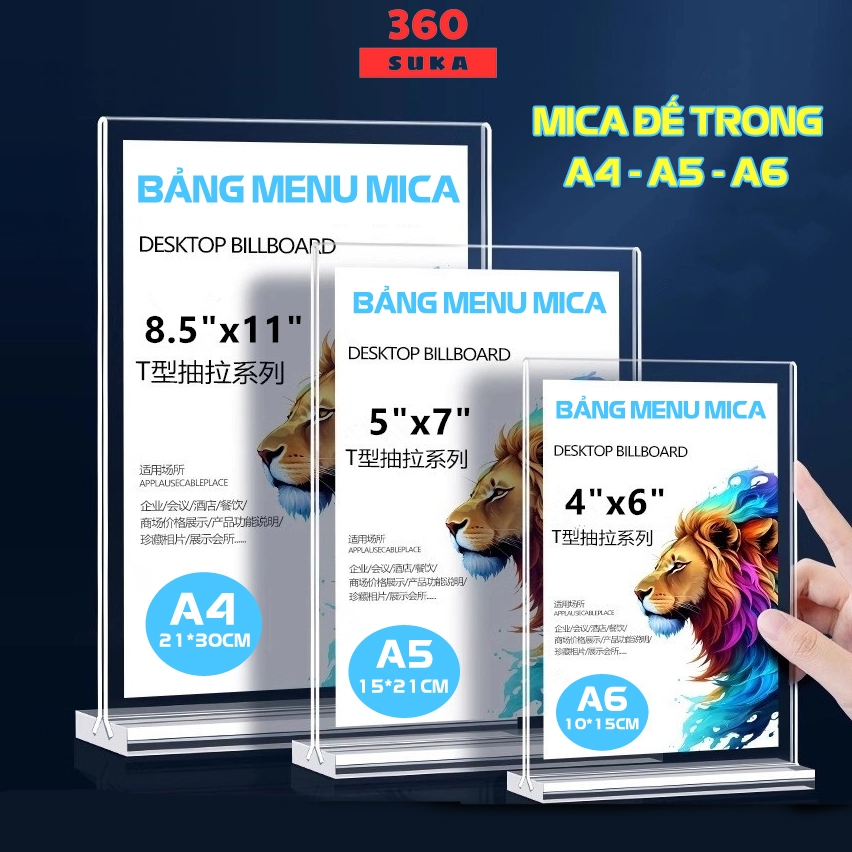 Bảng Mã QR để bàn, Bảng mica để bàn Kích thước A5, A6, A4 - Không in nội dung - Suka 360