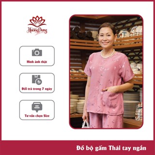 Set đồ trung niên cho mẹ, Đồ bộ nữ mặc nhà chất GẤM THÁI DA tay ngắn quần dài- Hương Dung Store