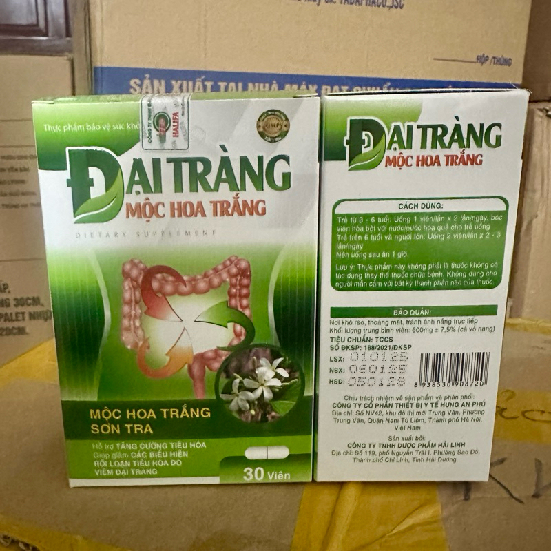 Viên uống Đại tràng mộc hoa trắng thành phần thảo dược cho người bị viêm đại tràng, đại tràng co thắt - Hộp 30 viên