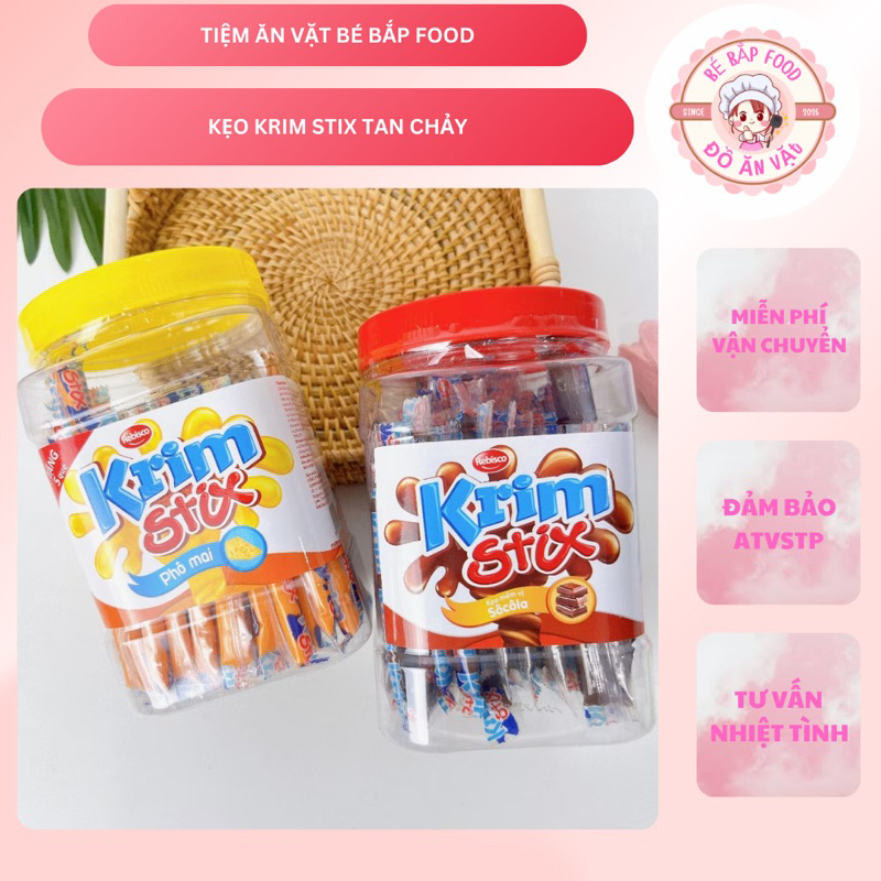 [Hộp 100 que] Kẹo Krim Stix tan chảy, kẹo que mềm Krim Stix Rebisco các vị
