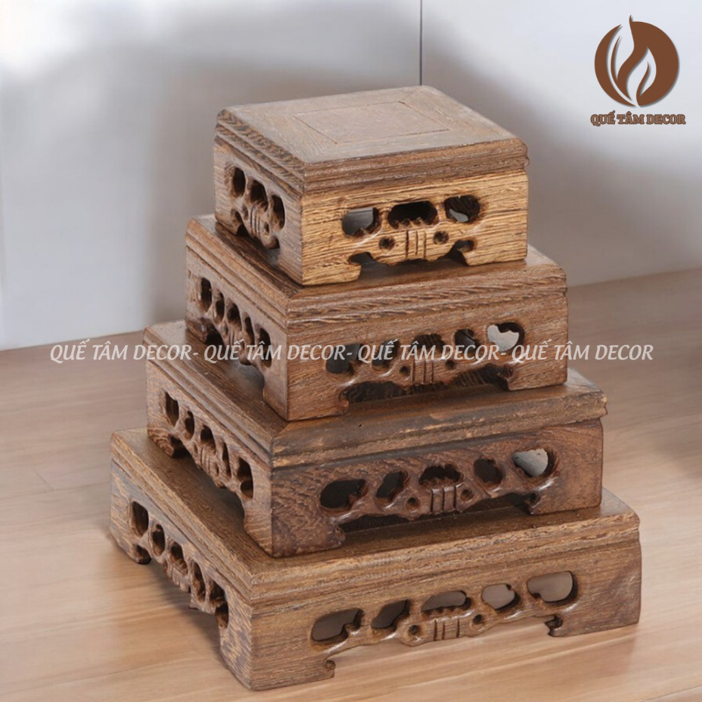 Đế gỗ, đôn gỗ vuông để chậu bonsai mini,tượng gốm, ấm trà,đôn gỗ , kỹ gỗ nhiều kích thước - Quế Tâm 