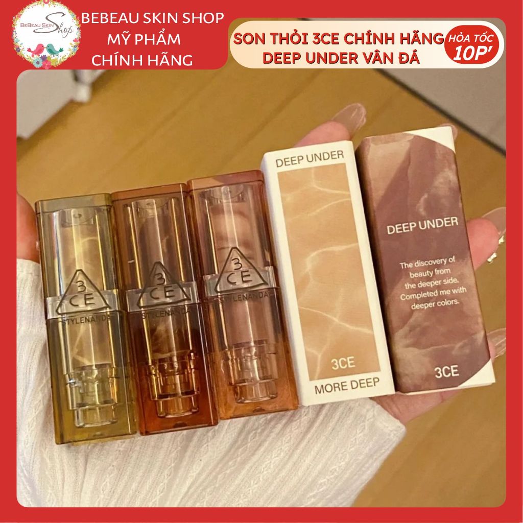 Son Thỏi 3CE Vân Đá Deep Under Soft Matte Lipstick Son 3ce Clear Layer Edition - Bebeau