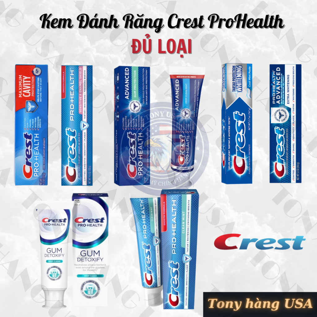 [Đủ Loại] Kem Đánh Răng Crest Pro-Health Clean Mint/ Whitening Trắng Răng Của Mỹ - Tony US Mart