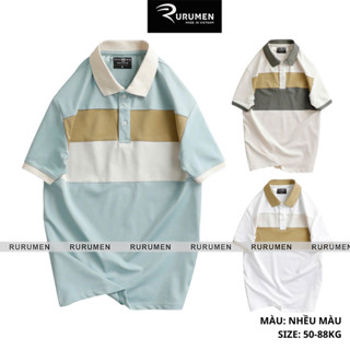  Áo Thun Polo Nam Rurumen Họa Tiết Sọc Ngang Phối Màu - Áo Thun Nam Cổ Bẻ Hàng Cao Cấp Big Size 