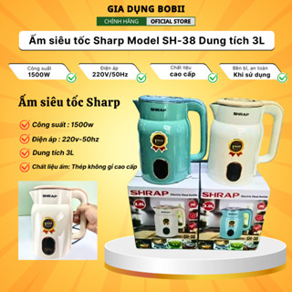 Ấm siêu tốc Sharp Mẫu Mới Model SH-38 Dung tích 3L Công suất 1500w Có tự ngắt khi sôi An toàn và Tiết kiệm điện - BOBII