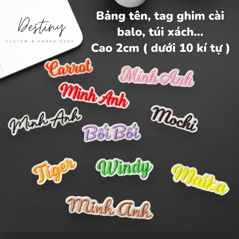 Nametag ghim cài balo, túi xách… nền vải be cao 2cm