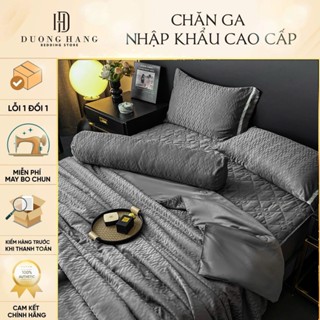 Bộ Chăn Ga Gối Phi Lụa Queen Vân Chìm, Chăn Hè Trần Mỏng Chất Liệu Cao Cấp, Mềm Mịn, Thoáng Mát - Dương Hằng Bedding