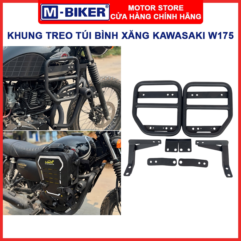 Khung treo túi hông bình xăng W175 gắn cùng với khung chống đổ có gù cho Kawasaki W175