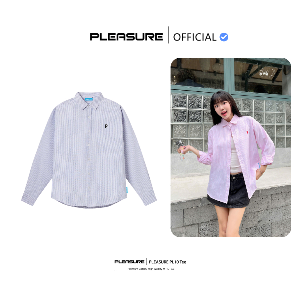 [ Giá Xả Kho Chỉ Còn 33c ] Áo Sơ Mi Kẻ Thêu Chữ P Pleasure Nam Nữ Unisex Premium Oxford Shirt Local 