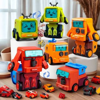  Xe ô tô đồ chơi chạy cót tự biến hình robot khi va chạm MinhToys ,máy múc kéo  xe ben nhựa abs cao cấp mầu sắc đẹp 