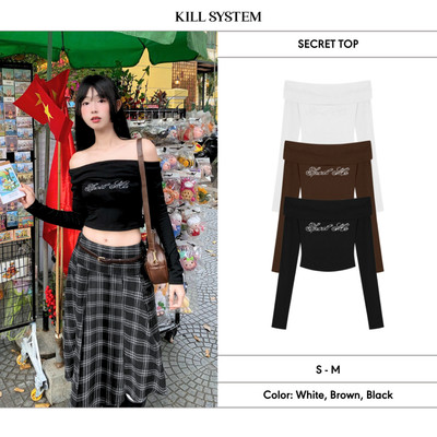 Áo trễ vai tay dài SECRET đính đá thắt nơ nữ tính - KILL SYSTEM