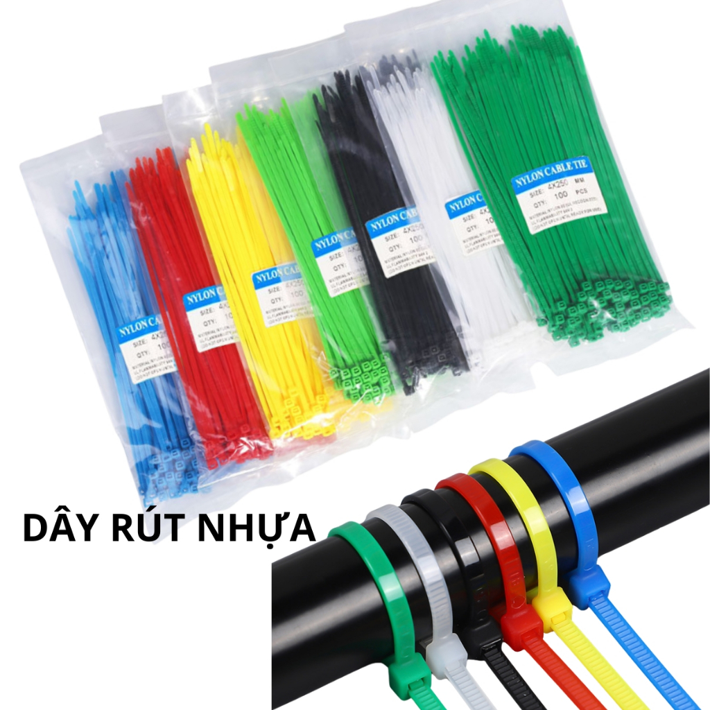 [Túi 100] Dây rút nhựa đa năng nhiều màu nhiều kích thước
