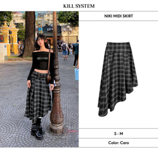 Chân váy caro kiểu dáng dài NIKI vạt chéo -  KILL SYSTEM