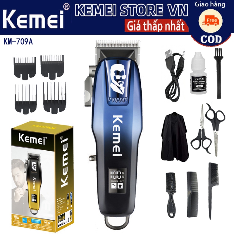 Kemei KM-709A Điện Công Suất Cao Cắt Tóc LCD Hiển Thị Kỹ Thuật Số Tông Đơ Cho Dày Đặc Họa Tiết Tóc Mịn