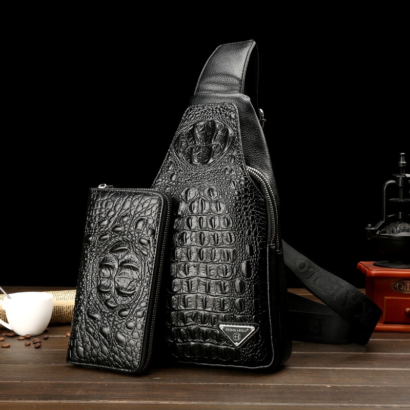 Túi Đeo Chéo Nam Da Pu Dập Vân Da Cá Sấu Sử Dụng Đeo Chéo Đeo Trước Ngực Thể Thao Tiện Lợi