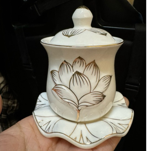 Hũ sứ hoa sen đựng muối gạo lư hương  chung đại bi cao cấp trang trí mâm cúng