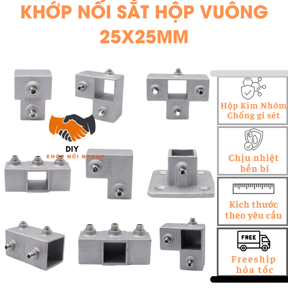 Khớp nối sắt hộp vuông 25x25mm không cần hàn khớp nối nhanh DIY