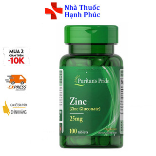  Viên Uống Kẽm Giảm Mụn  Tăng Sức Đề Kháng Puritan's Pride Zinc Gluconate 50mg 100 Viên 