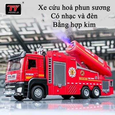 Đồ chơi xe cứu hoả phun sương có nhạc và đèn KAVY bằng hợp kim tỷ lệ 1:32 kèm 1 chú cứu hoả