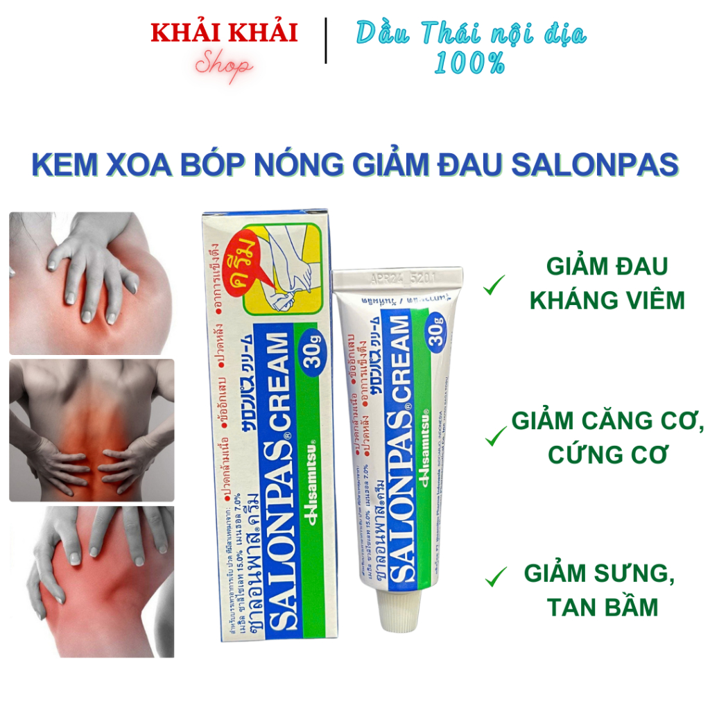 Kem xoa bóp giảm đau Salonpas Cream 30g nội địa Thái Lan, Gel xoa bóp nóng massage giúp giảm đau, gi