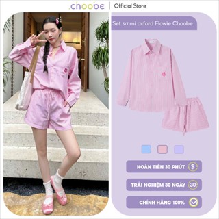 Set bộ áo sơ mi kèm quần Choobe vải kẻ Oxford dáng rộng họa tiết kẻ sọc ASM09 + QSM09