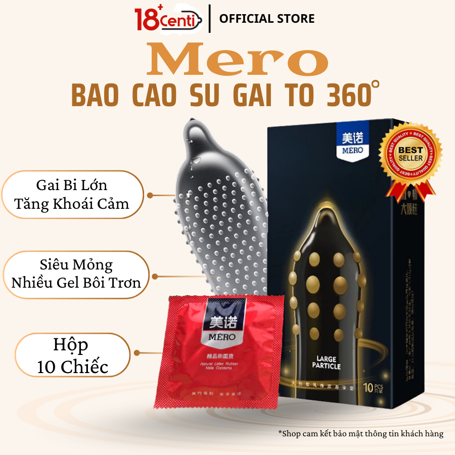 Bao Cao Su Gân Gai Lớn Mero Đen, Bcs Kéo Dài Thời Gian, Nhiều Gel Bôi Trơn Hộp 10C - 18Centi