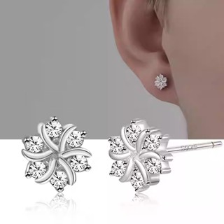 Khuyên tai nam thanh thẳng bạc S925 kế hình bông tuyết đính đá Snow Flower KN151 (1 chiếc) | GEMY SILVER