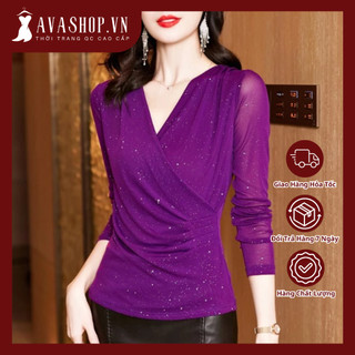 Áo Thun Chéo Cổ Chữ V Lưới Đáy Mùa Thu Thanh Lịch SM112