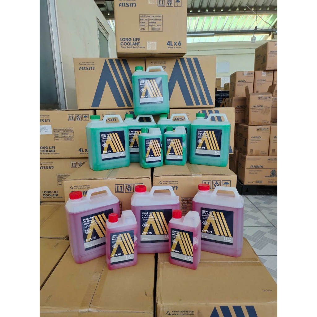 Nước giải nhiệt Aisin 4 lít xanh và đỏ, nước làm  mát chính hãng Aisin, nước làm mát ôtô cao cấp, nư